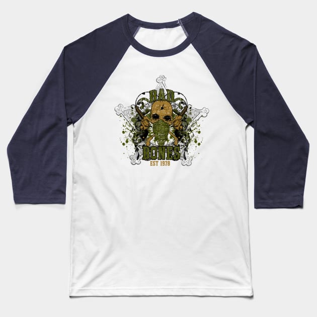 BAd Bones Skull Baseball T-Shirt by Corialis